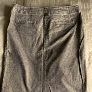 Metallic denim skirt, waist 26.5”, length 26”. Two way brass zipper.